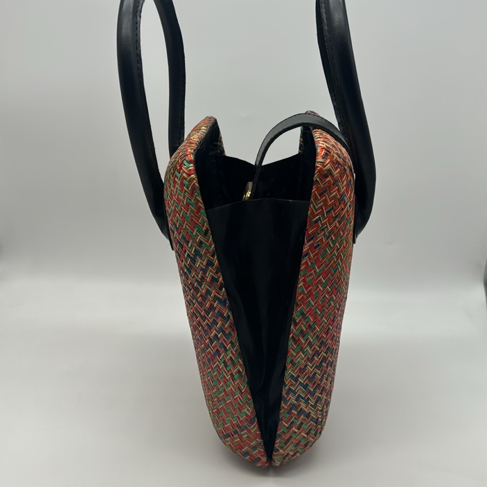 Vintage 70s Red Natural Straw Palm Leaf Rattan Rare Colorful Handbag Purse Bag - Picture 11 of 15